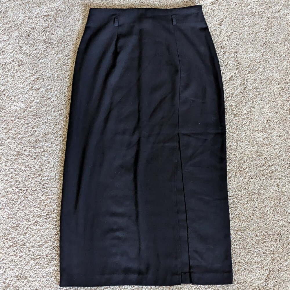 Vintage Skirt Womens Sz 10 Black Column High Waist Front Slit Lined Made in USA